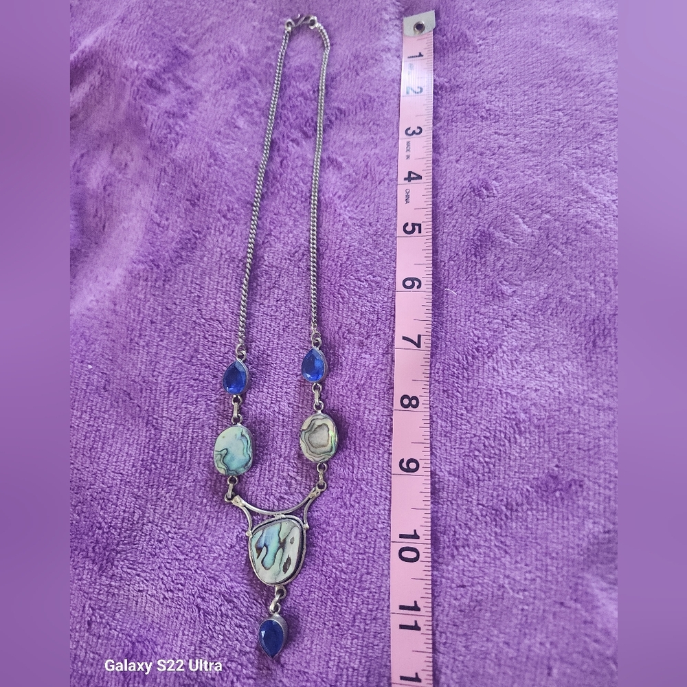 Elegant Abalone Silver and Blue Necklace